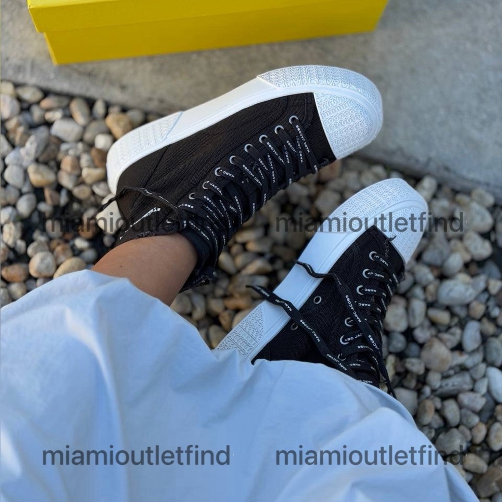 Marc Jacobs Black Canvas High-Top Sneakers with White Toe Cap